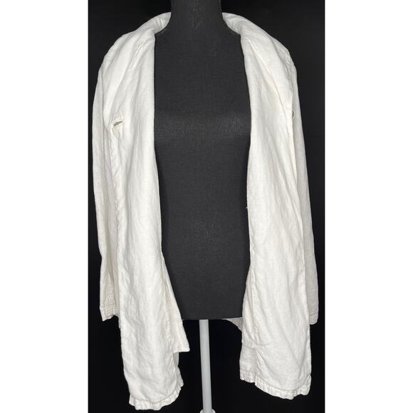 Eileen Fisher women's white Irish Linen lagenlook button blazer top pockets XL - Picture 8 of 10